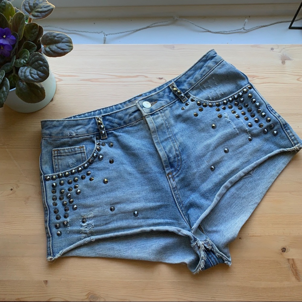 studded jean high waisted hot pant shorts topshop